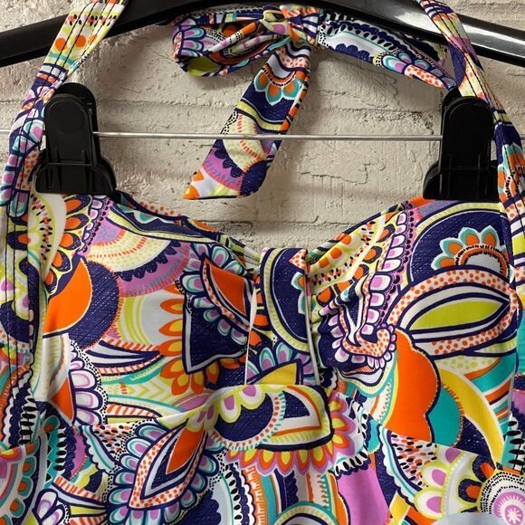 Croft & Barrow Halter Tankini Top Floral Cinch 14 Plus Size Curvy - Picture 2 of 9